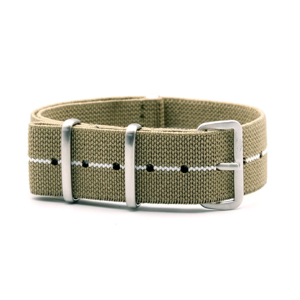 CWC STRETCH WATCH STRAP - KHAKI GREEN WITH WHITE STRIPE