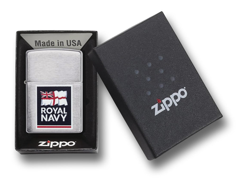 ZIPPO LIGHTER ROYAL NAVY BRUSHED LOGO - IN BOX