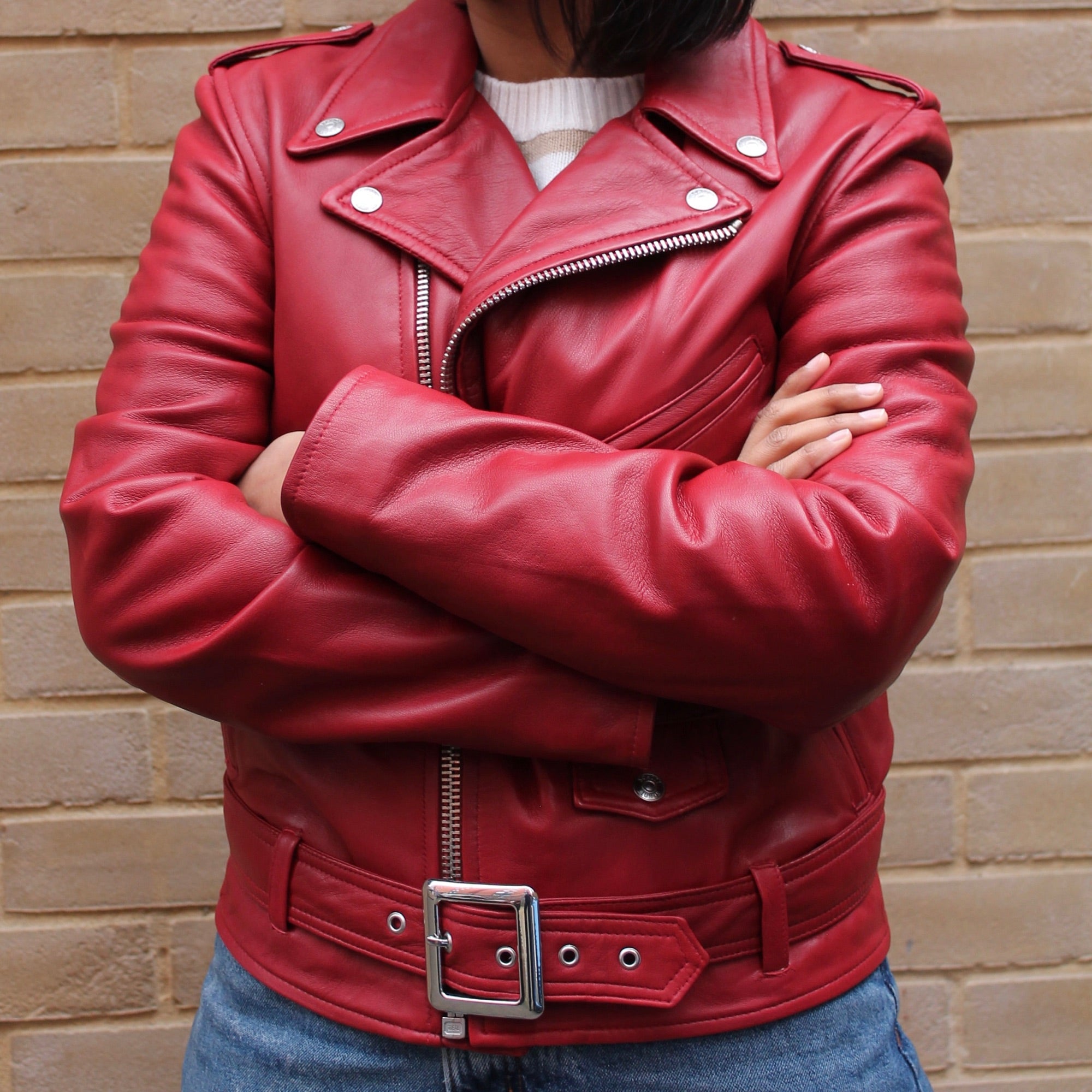 Schott red leather on sale jacket